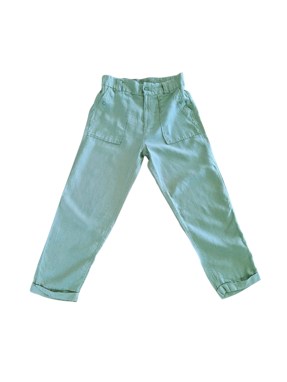 Tahari Linen Trousers Cuffed Relaxed Utility High Waisted Sage Green Size L - Picture 7 of 15